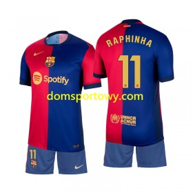 Koszulka FC Barcelona Raphinha 11 Dziecięcy Domowe Koszulki Piłkarskie 2024-2025 Krótki Rękaw